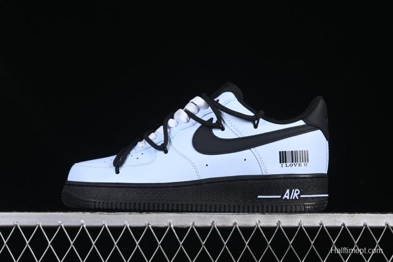 Custom "I Love U" Black & White Sneakers - Sleek Barcode Design