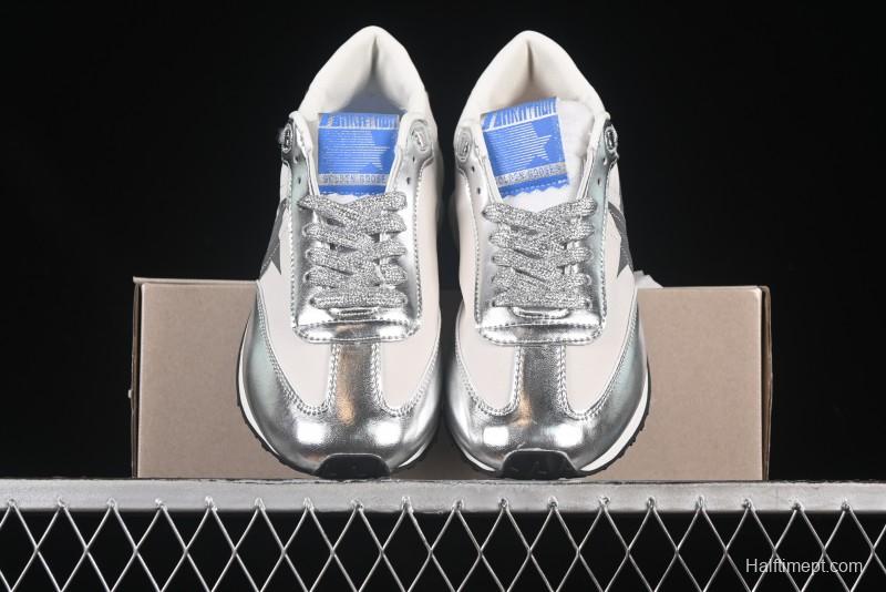 Golden Goose Marathon Comfortable Low-Top Lifestyle Sneakers in White Black Silver - H8D4