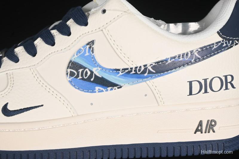 Nike Air Force 1 '07 Low Dior Collaboration Blue Iridescent Swoosh Casual Sneakers - XS1958-569