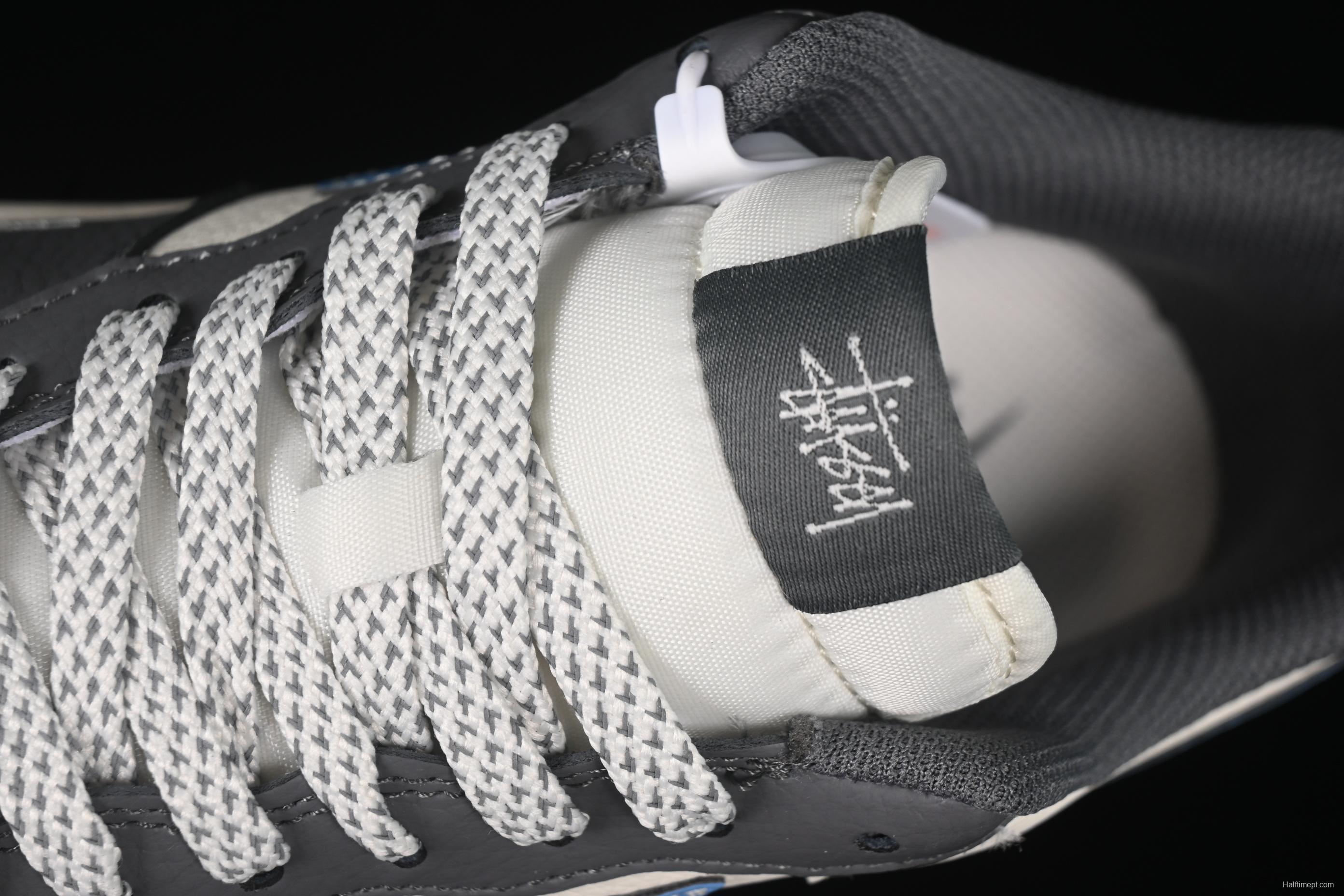 Nike Air Force 1 '07 Low Stussy Collaboration Light Grey Sky Blue Swoosh Casual Sneakers - XS1958-574