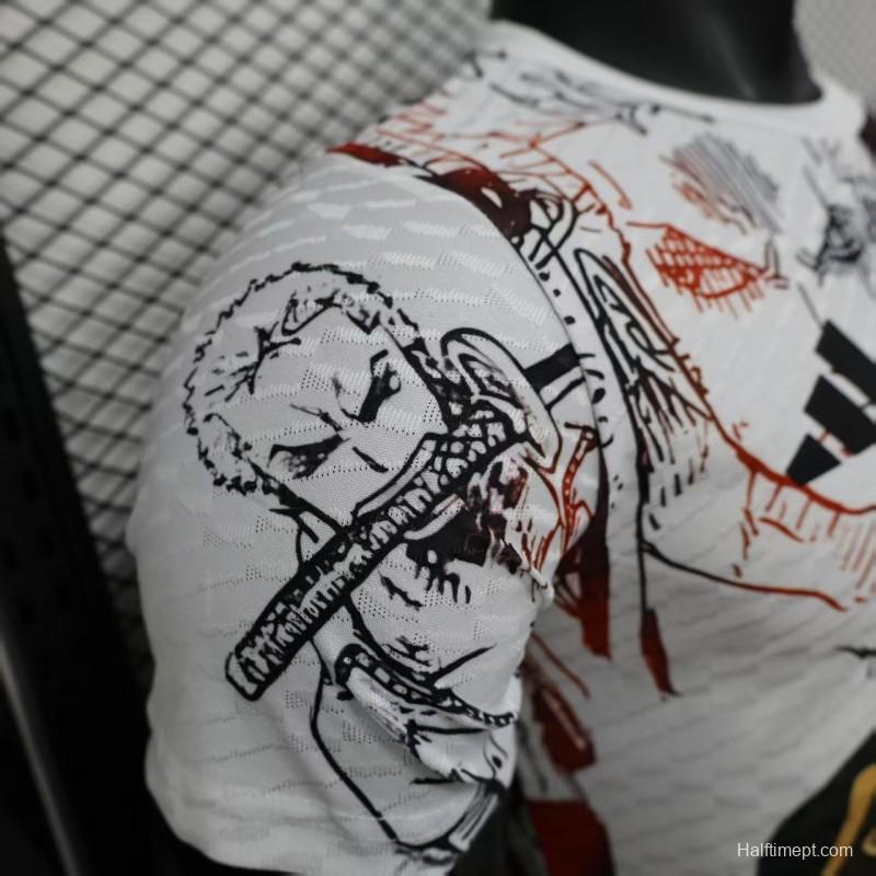 Player Version 2025 Japan White with One Piece Roronoa Zoro Character Jersey