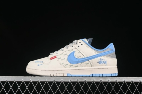 Nike SB Dunk Low Stussy Collaboration 3D Sky Blue Swoosh Anniversary Custom Low-Top Casual Skate Shoes - XS6089-539