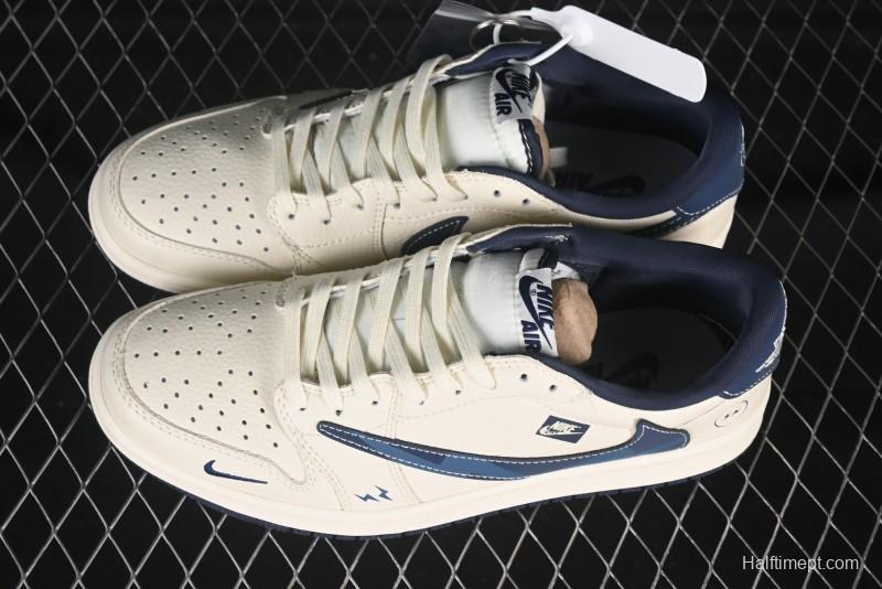 Nike Travis Scott x Fragment Design x Air Jordan 1 Low OG SP AJ1 Lightning Blue Hook Low-top Casual Sneakers - LD2025-022