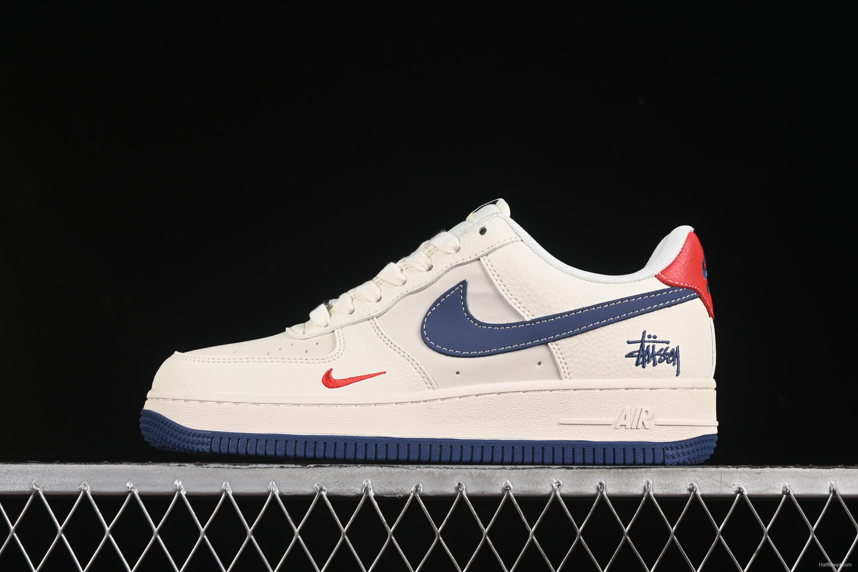 Nike Air Force 1 '07 Low Stussy Collaboration Light Blue Sole Red Heel Casual Sneakers - JJ2508-716