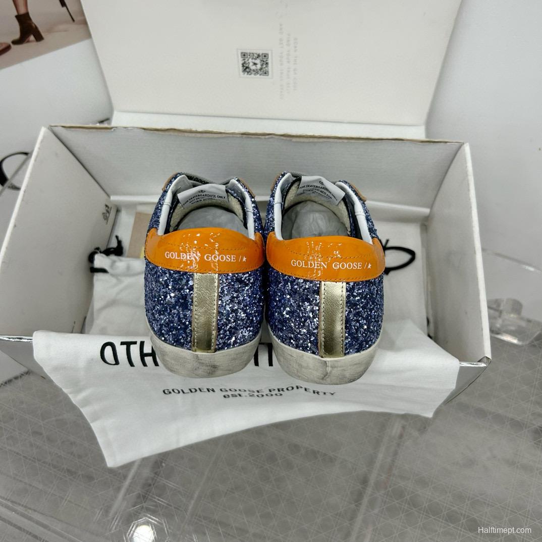 2025 Women GGDB Blue Silver Leather Glitter Low Top Sneakers