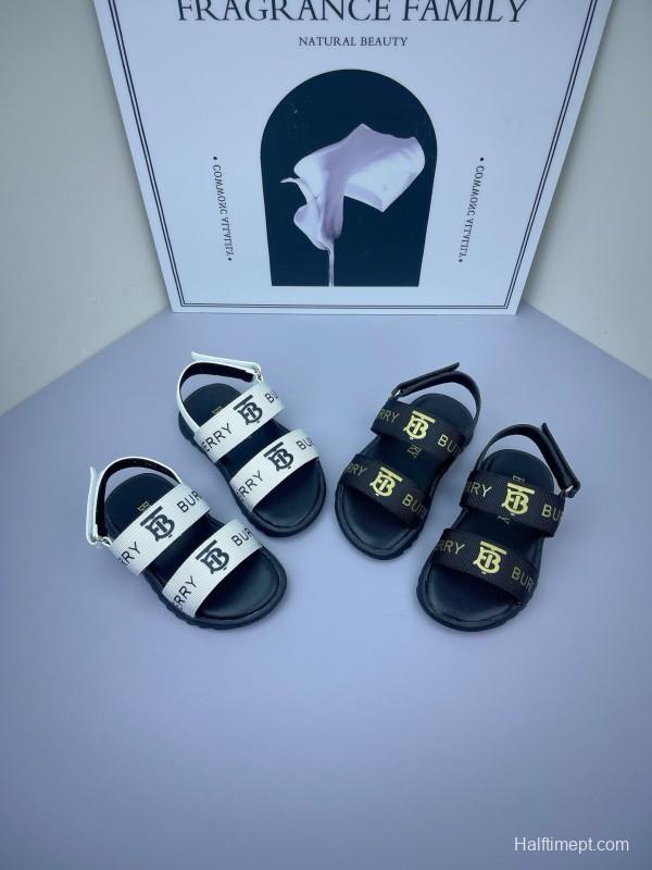 2025 Kids Burberry White Black Leather Sandals