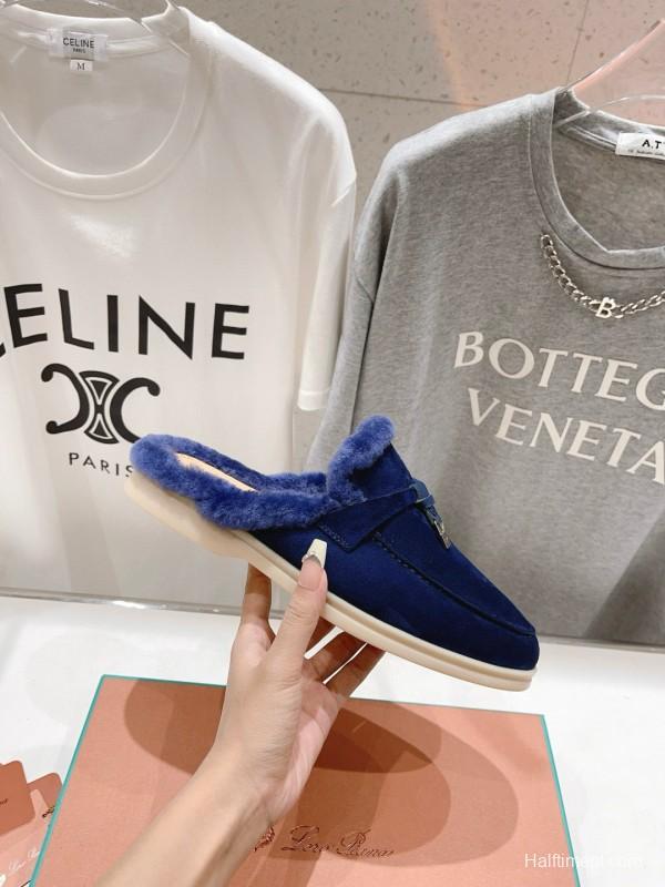 2024 Women Le Parmentier Blue Suede Shearling Loafers