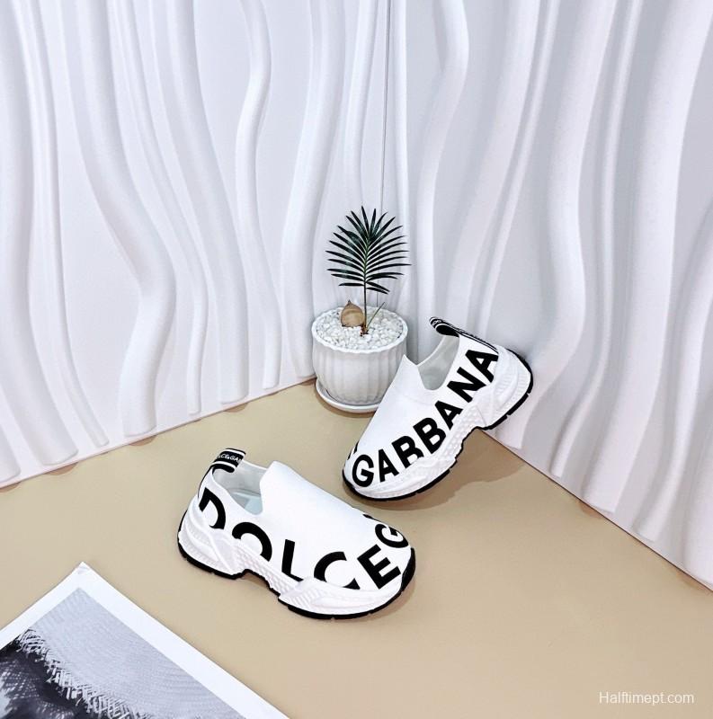 2024 Kids Dolce & Gabbana Pink Black White Fabric Slip-On