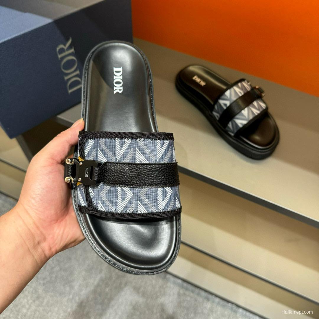 2024 Slippers Dior Blue Black Leather Slippers