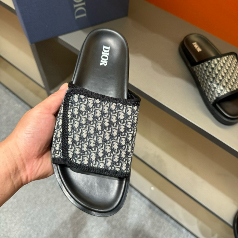 2024 Dior Black Grey Fabric Slippers MJ00180