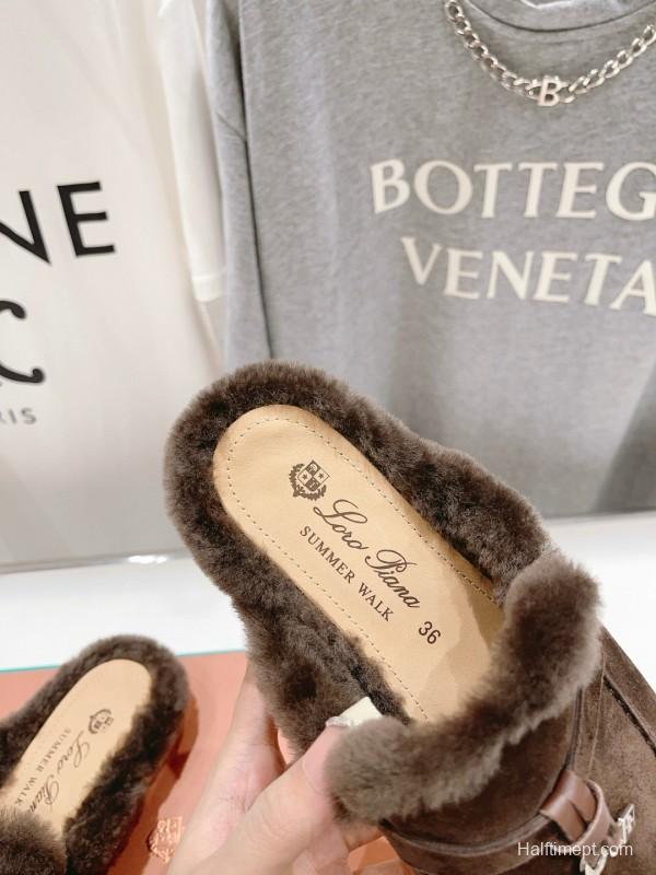 2024 Women LP Brown Suede Shearling Loafers MJ00300