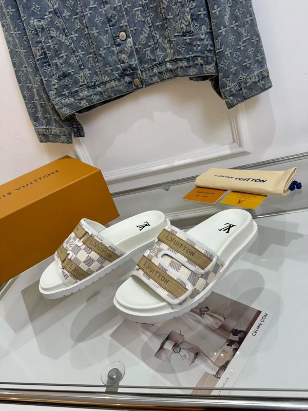 2025 Louis Vuitton White Beige Textile Slippers LY