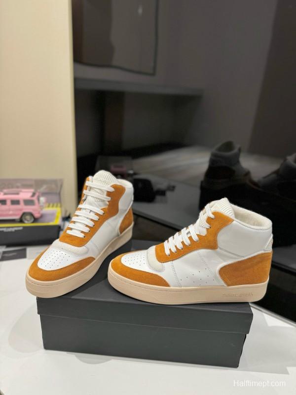2024 Unisex Yves Saint Laurent White Orange Leather Sneakers MJ00390