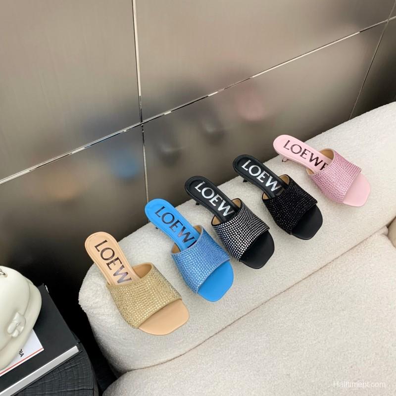 2025 Women Loewe Black Sheep Suede Sandals