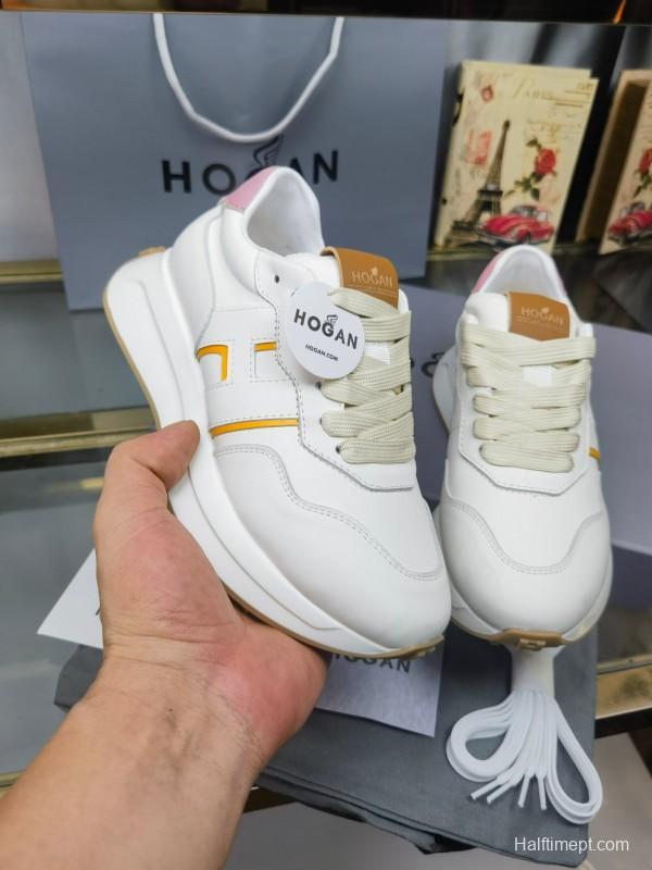 2025 Women HOGAN White Pink Leather Sneakers LY00360