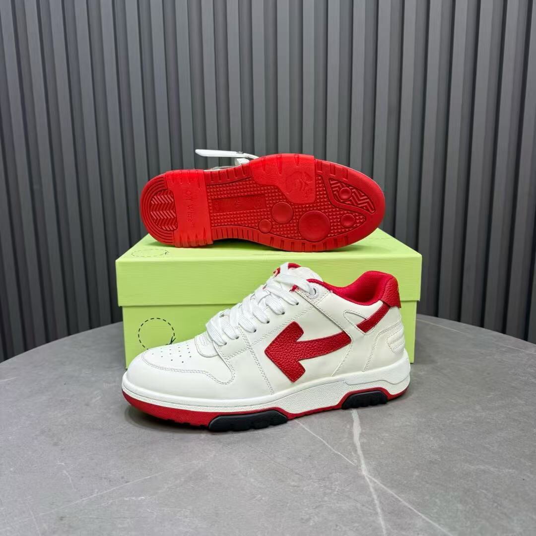 2025 Unisex Off-White White Red Leather Sneakers KFY00320