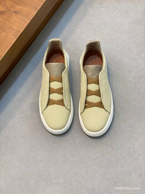 2024 Unisex Ermenegildo Zegna Beige Leather Fabric Sneaker MJ00280