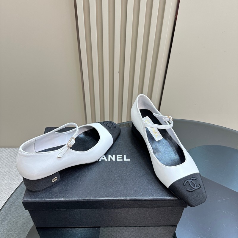 2025 Women Chanel White Black Leather Mary Jane Shoes