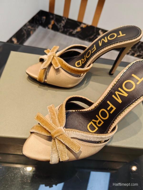 2025 Women TOM FORD Beige Suede High Heel Open Back Sandals KFY00290