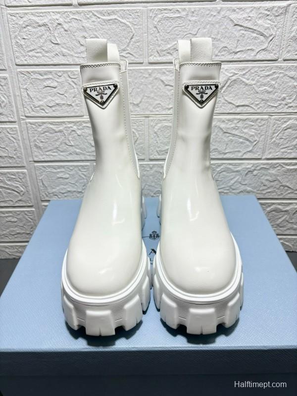 2024 Women Prada White Leather Boots MJ00380