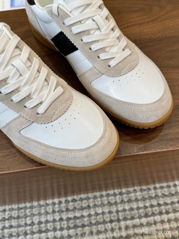 2025 Men TOM FORD White Black Suede Leather Sneakers
