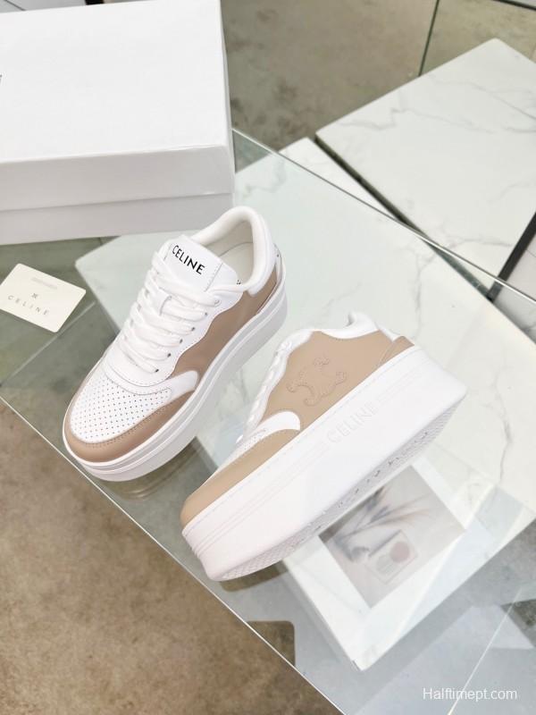 2025 Women Celine White Beige Leather Sneakers KFY00270