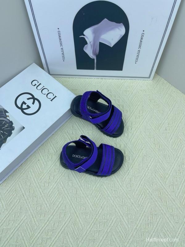 2025 Kids Dolce & Gabbana White Black Purple Leather Sandals