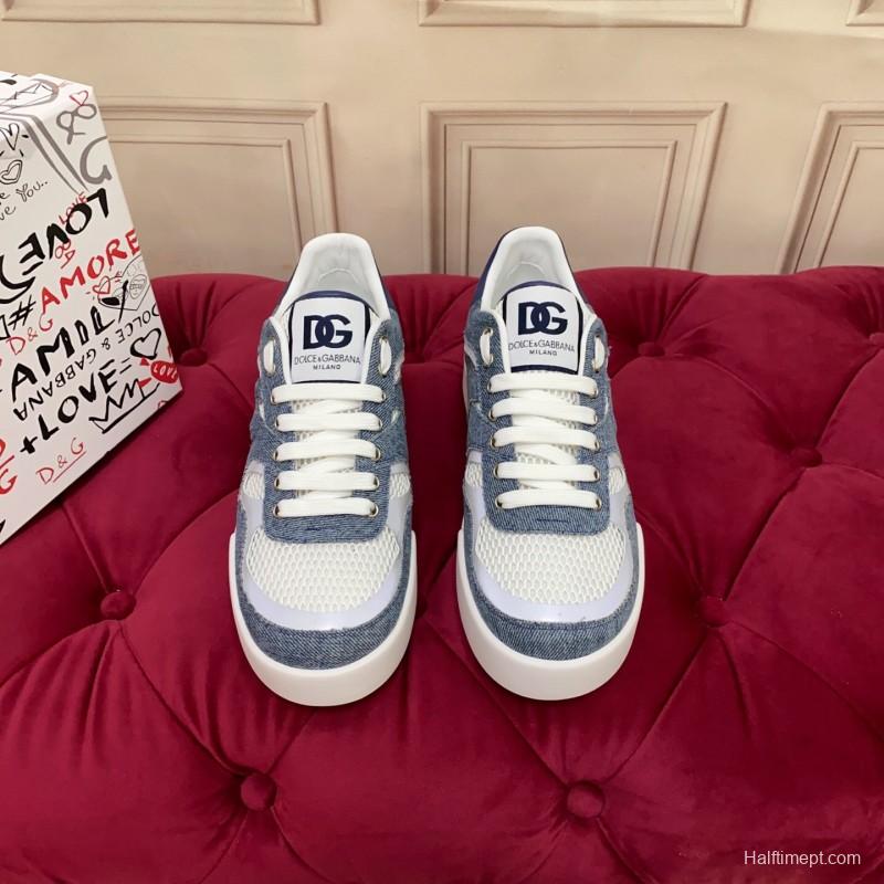 2025 Unisex Dolce & Gabbana Blue White Mesh Denim Sneakers