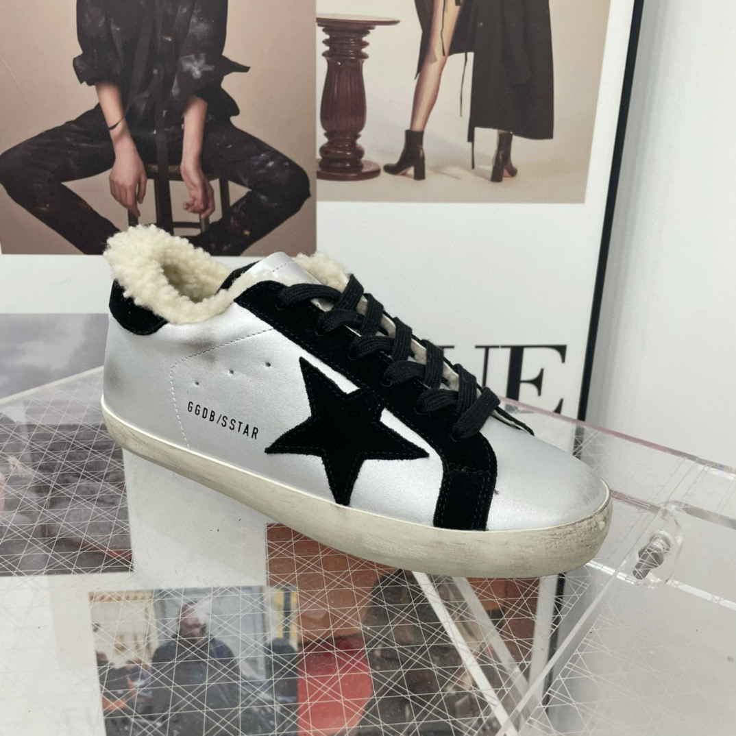 2025 Women GGDB Black White Leather Shearling Sneaker