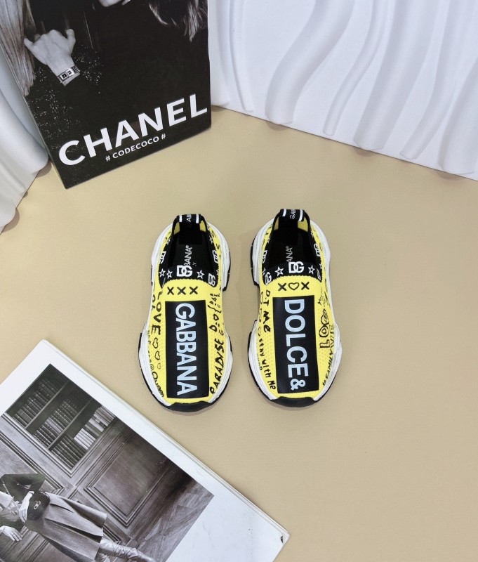 2024 Kids Dolce & Gabbana Pink Black White Yellow Fabric Sneakers