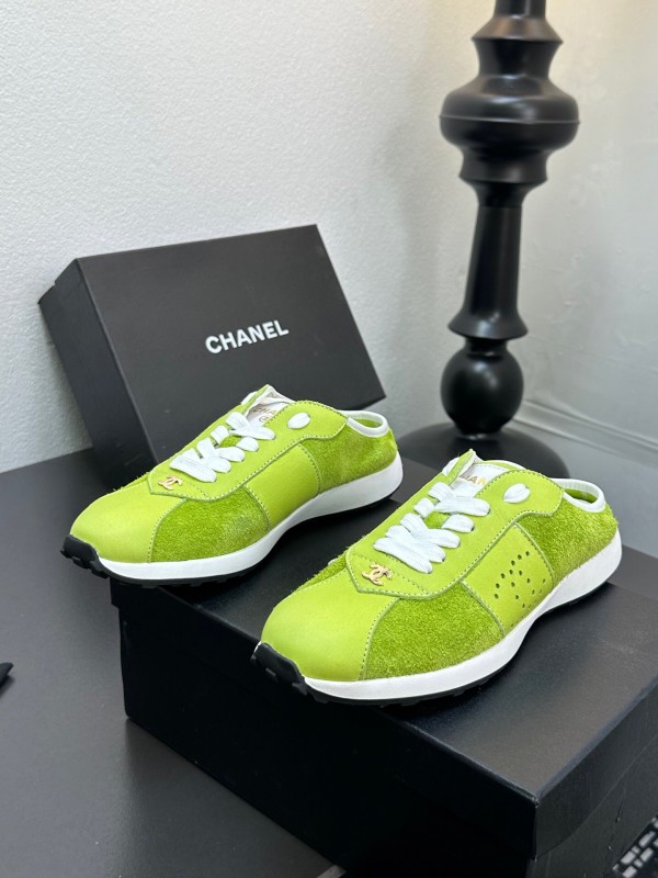 2025 Women CHANEL Green Suede Casual Sneakers Handmade For LY00360(F)