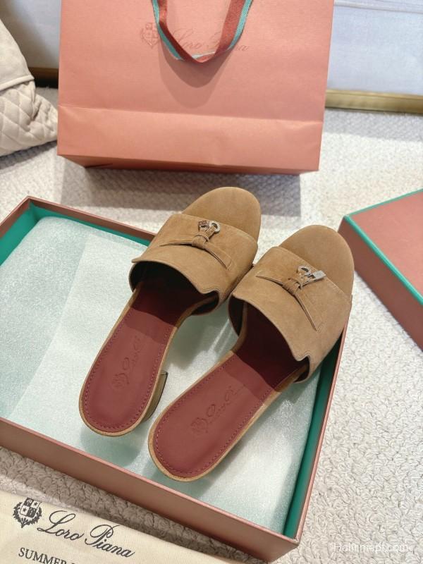 2025 Women LP Beige Suede Mule Sandals