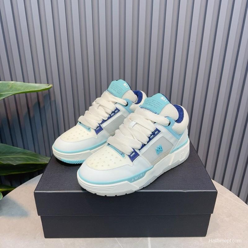 2024 Unisex Amiri White Light Blue Leather Mesh Sneakers MJ00360