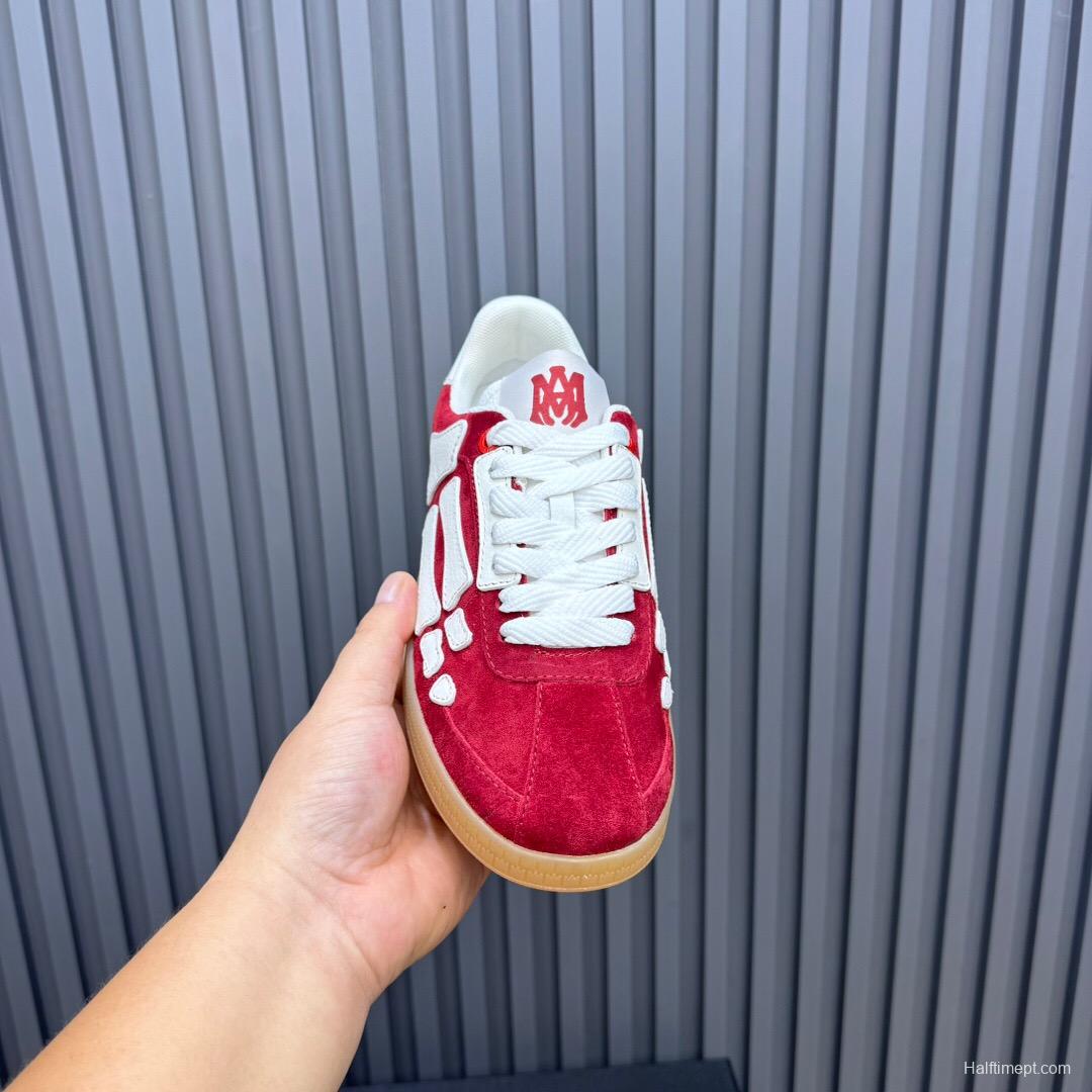 2025 Unisex Amiri Red White Suede Leather Sneakers Skeleton Pattern LY00280
