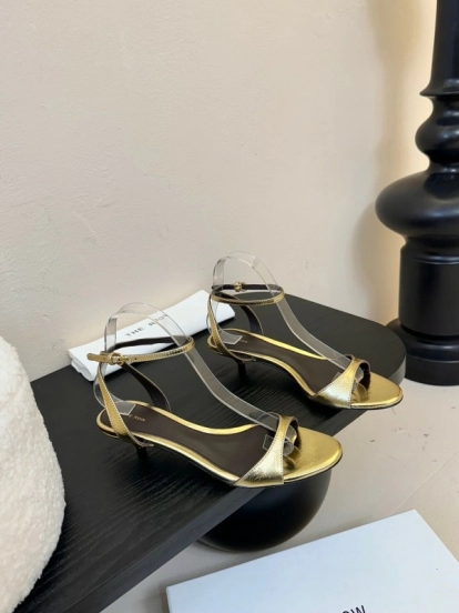 2025 Women The Row Gold Leather Sandals