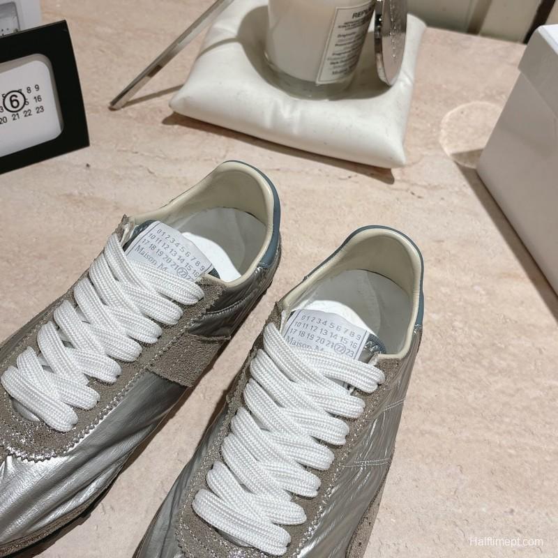 2025 Unisex Maison Margiela Silver Grey Nylon Suede Sneakers Distressed