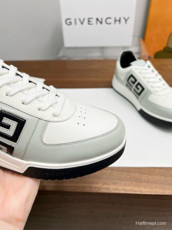 2024 Unisex Givenchy White Black Silk Calfskin Lacquered Low Top Sneakers MJ00380