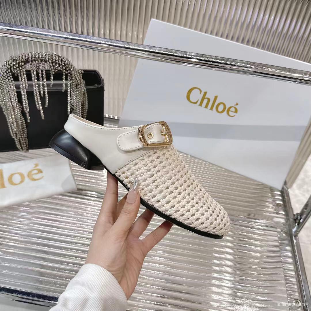 2025 Women Chloé White Fabric Slippers