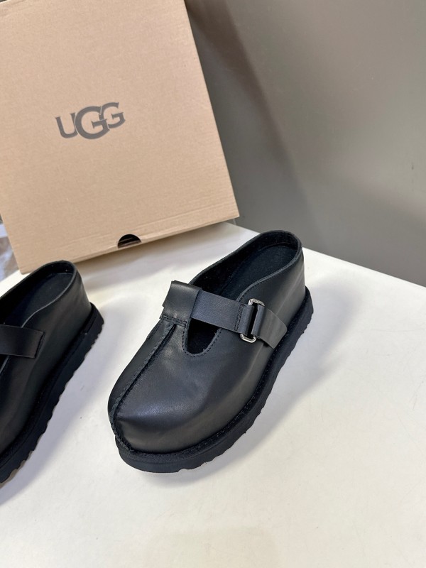 2025 UGG Black Leather Slippers KFY00230