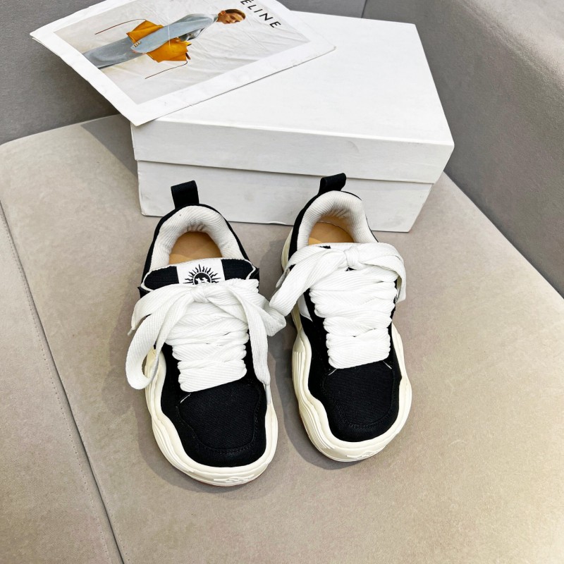 2025 Women HEYDAY Black White Canvas Leather Sneakers Wave Sole KFY00260