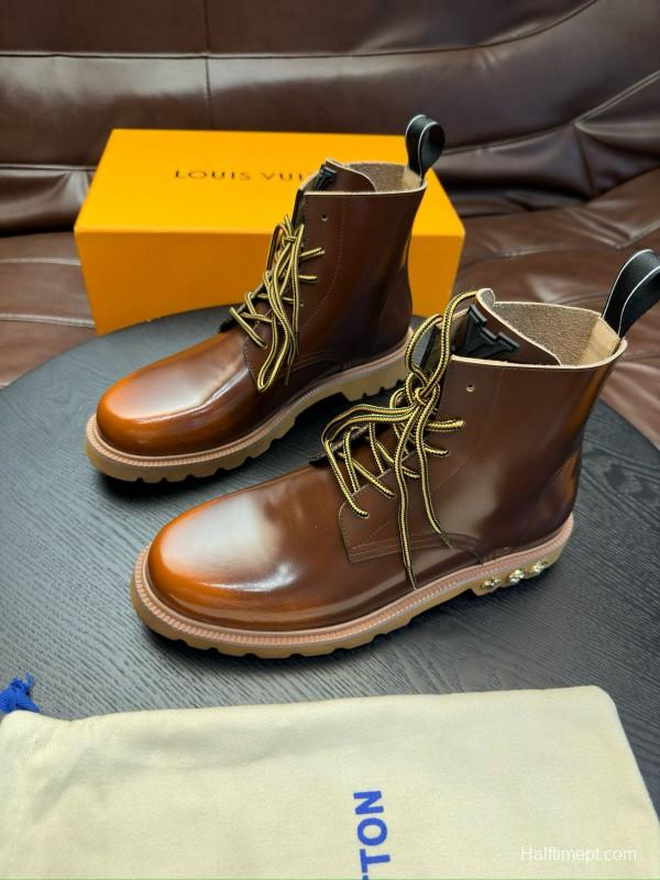2024 Men Louis Vuitton Brown Calfskin Leather Boots MJ00440