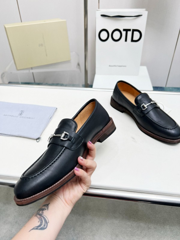 2024 Men Brunello Cucinelli Black Leather Loafers MJ00480