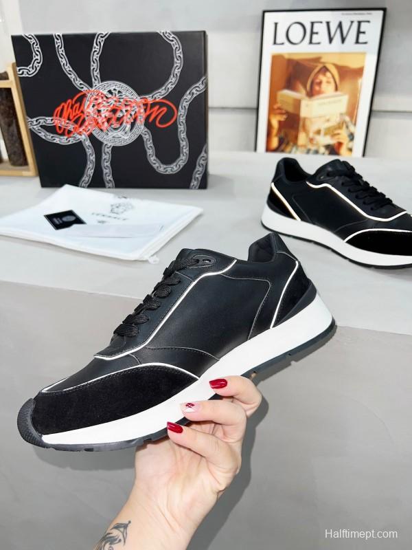 2025 Men VERSACE Black Leather Sneakers LY00320