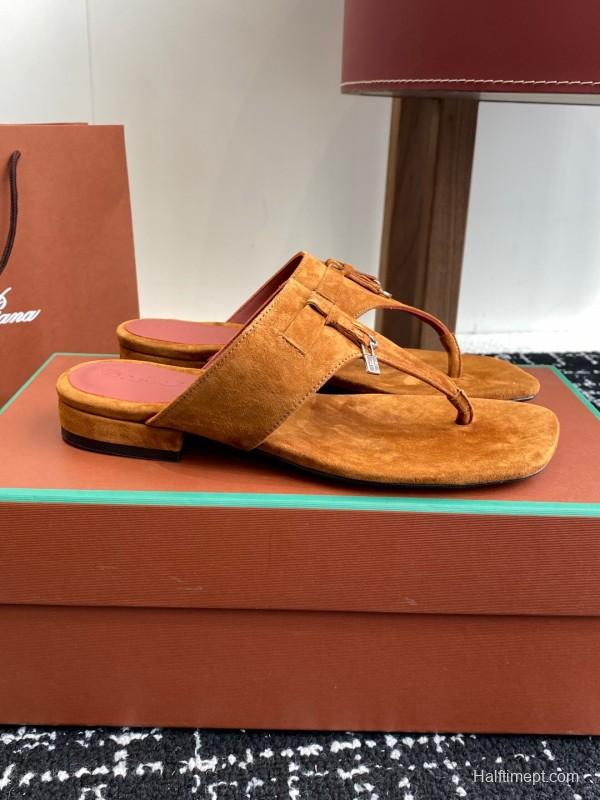 2025 Women Le Parmentier Brown Suede Thong Sandals KFY00280