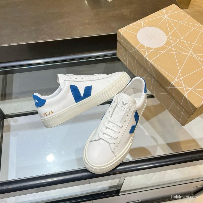 2025 Unisex VEJA White Blue Leather Canvas Sneakers MJ00240