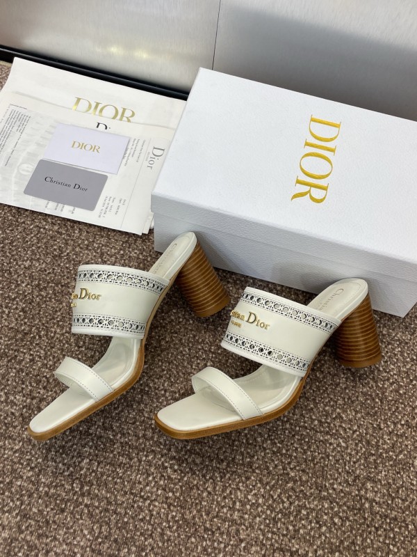 2025 Women Dior White Leather Slide Sandals