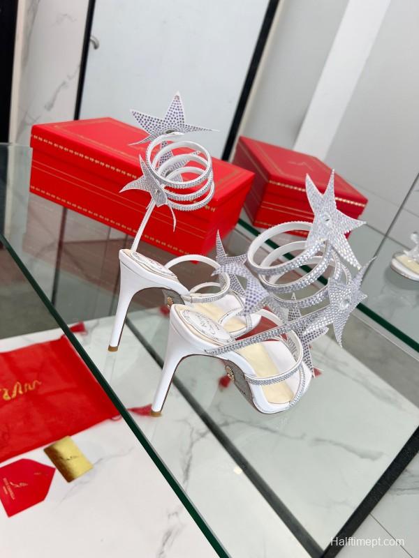 2025 Women RC Silver Crystal Satin High Heel Star Pattern LY00340
