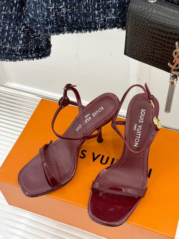 2025 Women Louis Vuitton Burgundy Leather Sandals