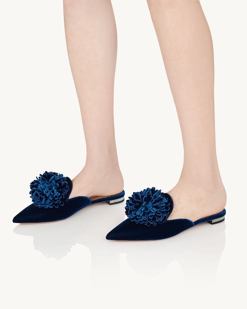 2025 Women Aquazzura Blue Velvet Slippers