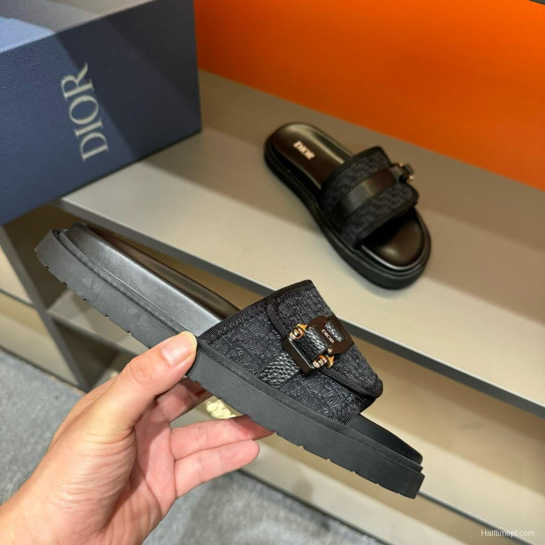 2024 Slippers Dior Black Fabric Leather Slippers